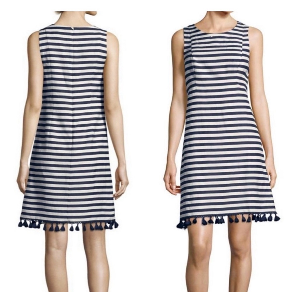 Eliza J Navy and White Striped Sleeveless Tassel Hem Dress size 0